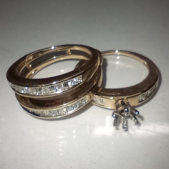 14Kt Yellow Gold 3/4-Carat Diamond 6mm Round Semi-Mount Wedding Ring Set - Picture 2 of 6